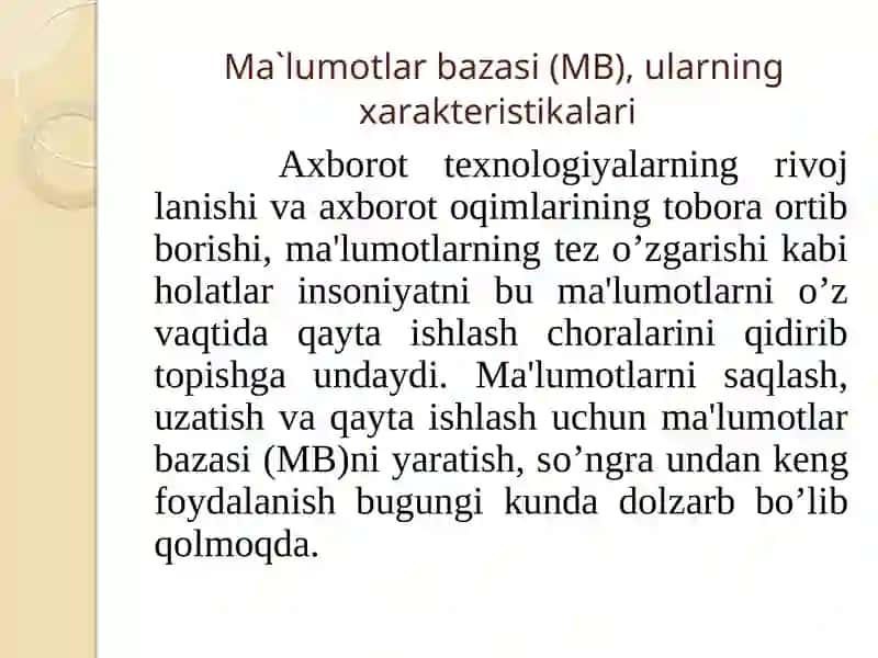 Ma'lumotlar bazasi bilan ishlash 2