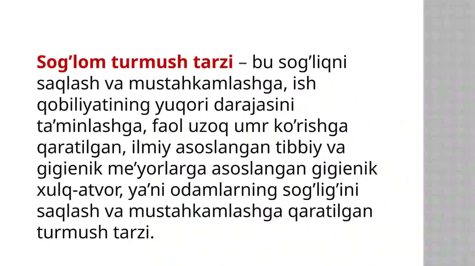 Sog’lom turmushtarzini shakllantirish dastifi 2