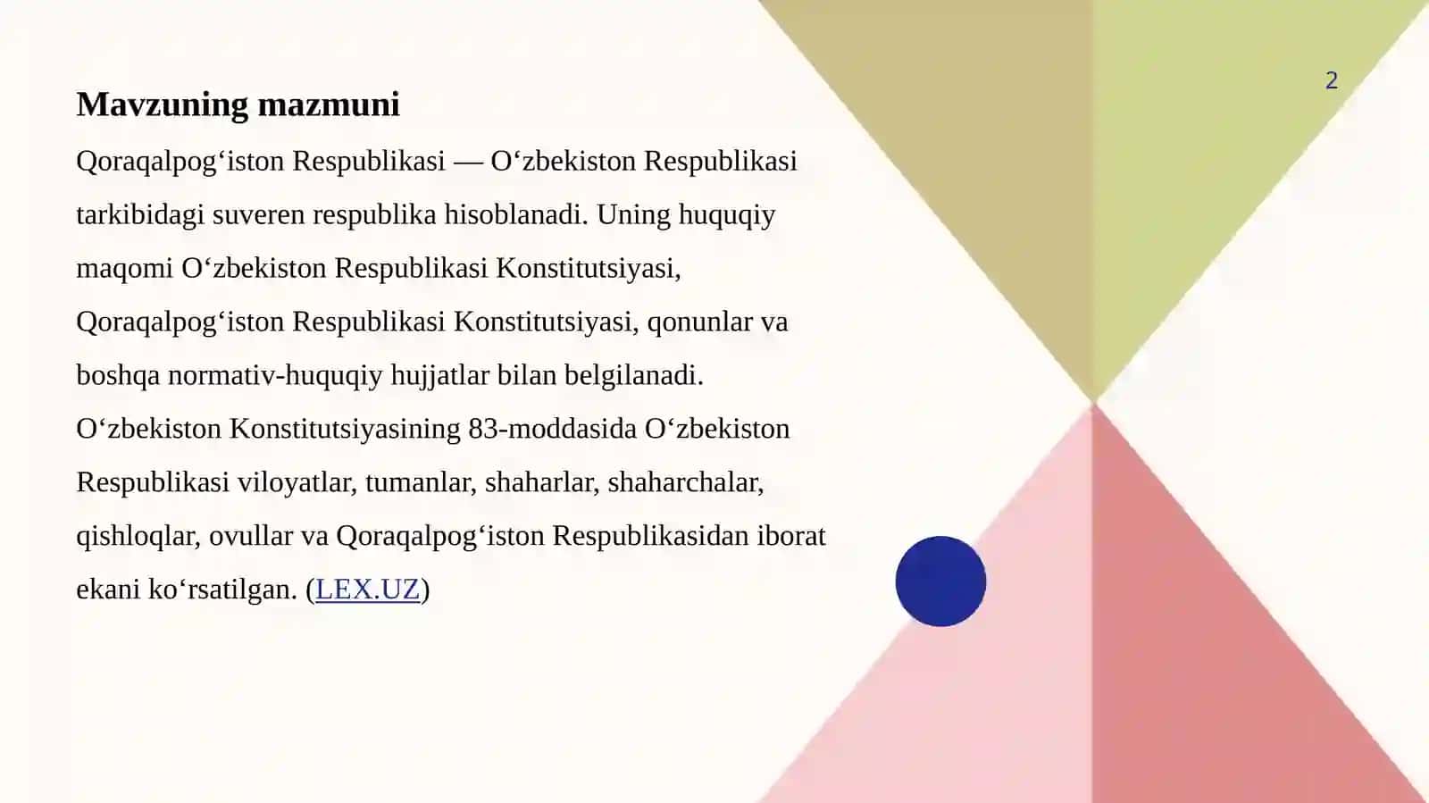 Qoraqalpog‘iston Respublikasining huquqiy maqomi 2
