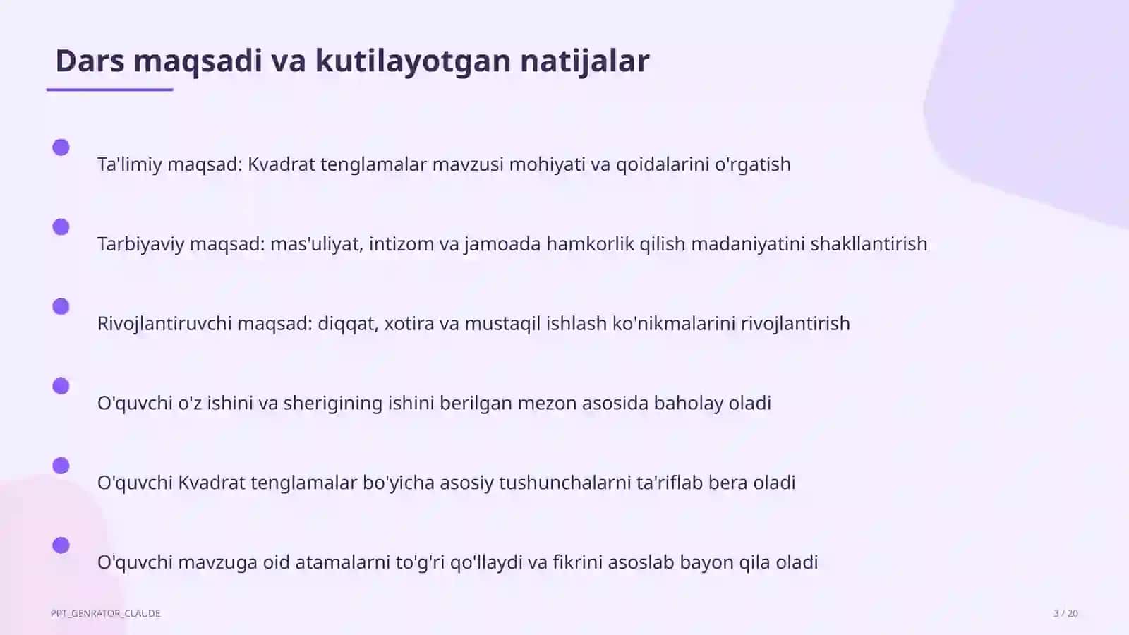 Kvadrat tenglamalar (8-sinf) 3