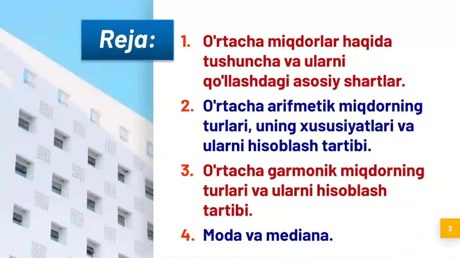 “O’RTACHA MIQDORLAR” 3