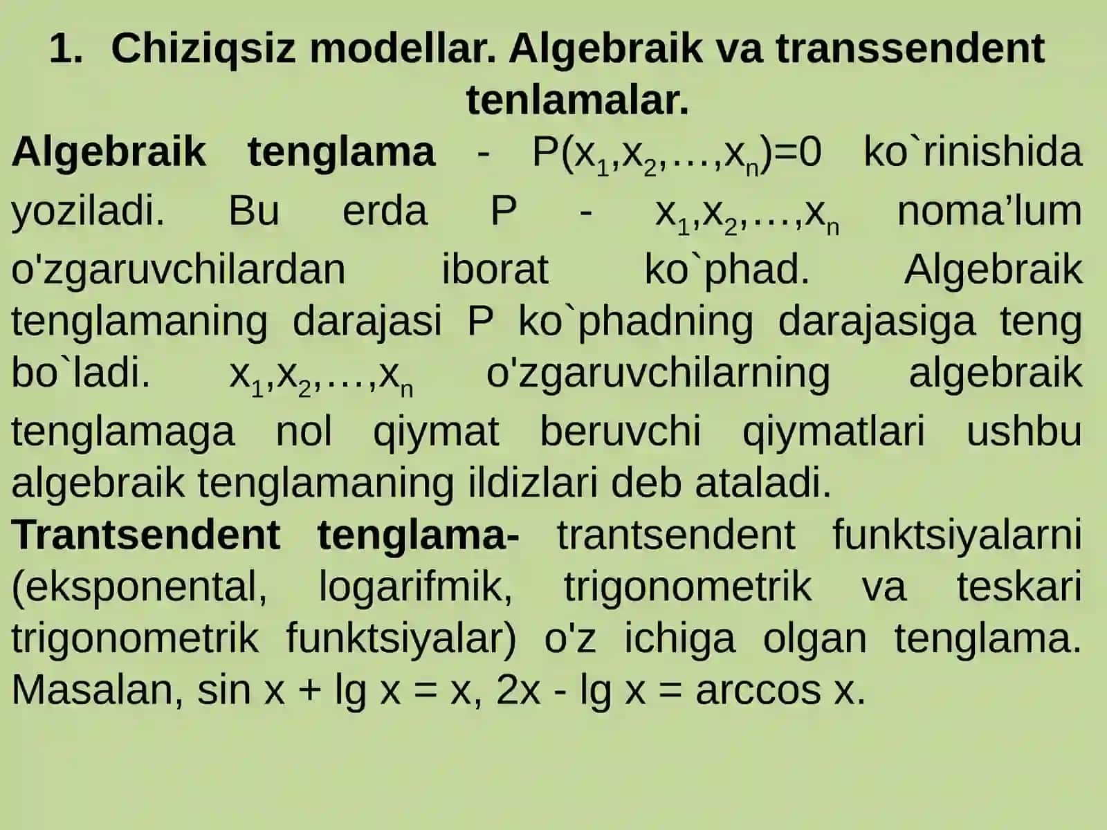 Chiziqsiz modellar va ularni yechish 3