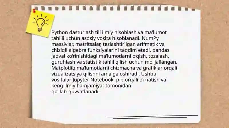 Python dasturlash tili va uning kutubxonalari (NumPy, pandas, Matplotlib) 3