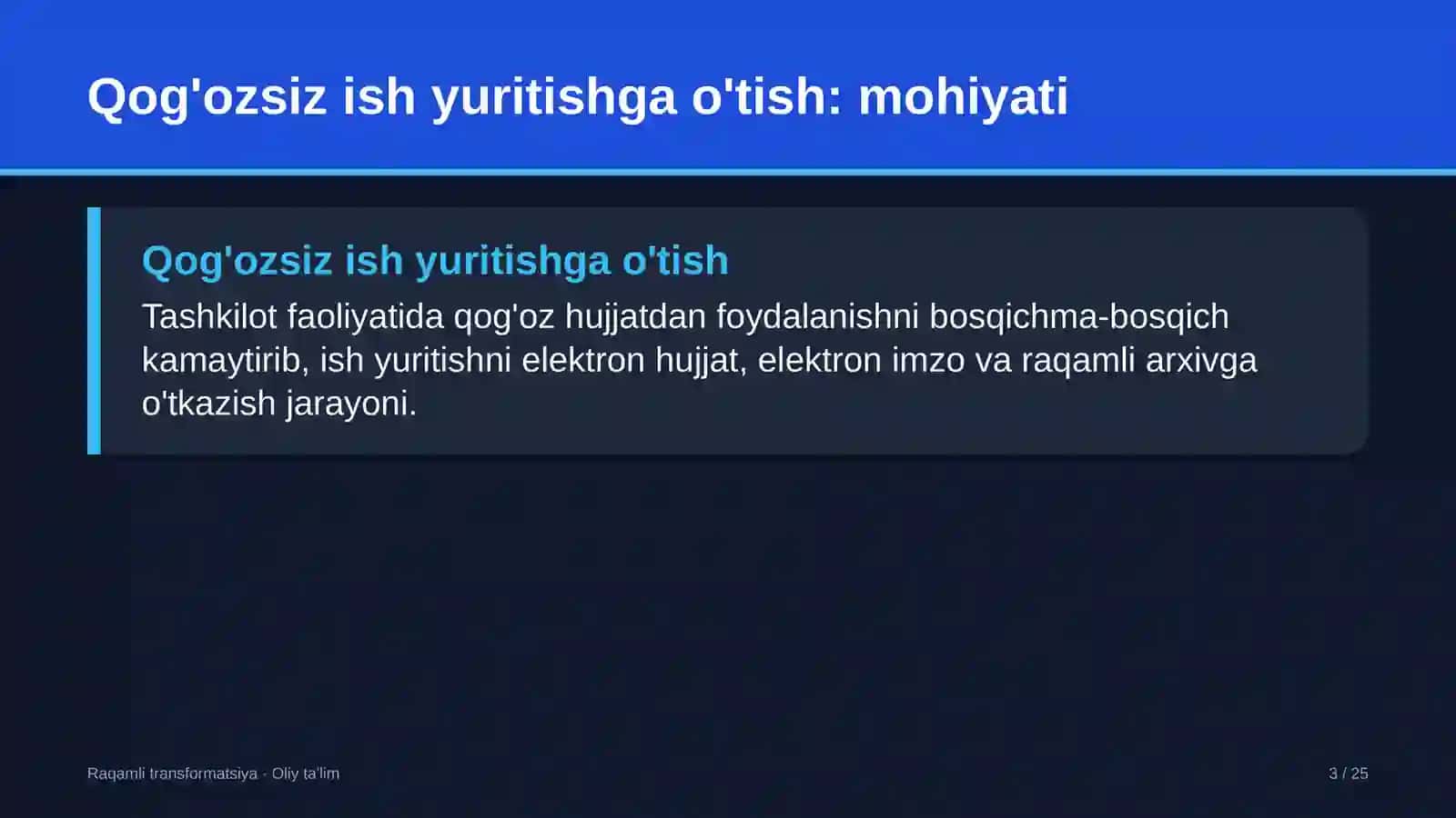 Raqamli TRANSFORMATSIYA · OLIY TA'LIM 3