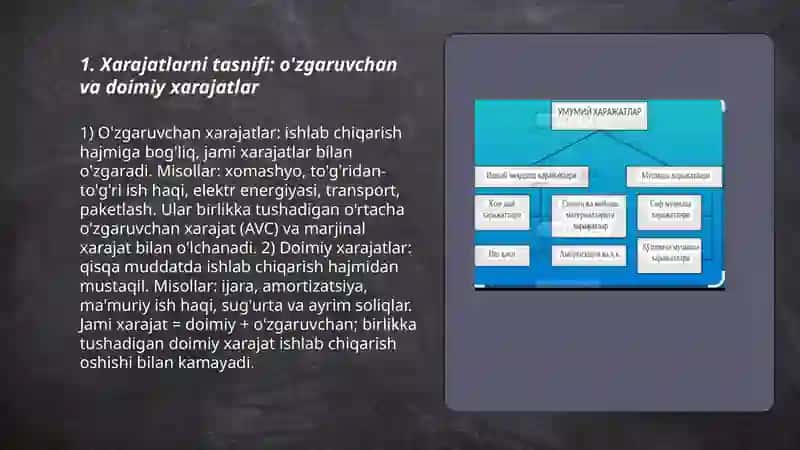 Xarajatlarni tasnifi: o'zgaruvchan va doimiy xarajatlar 3