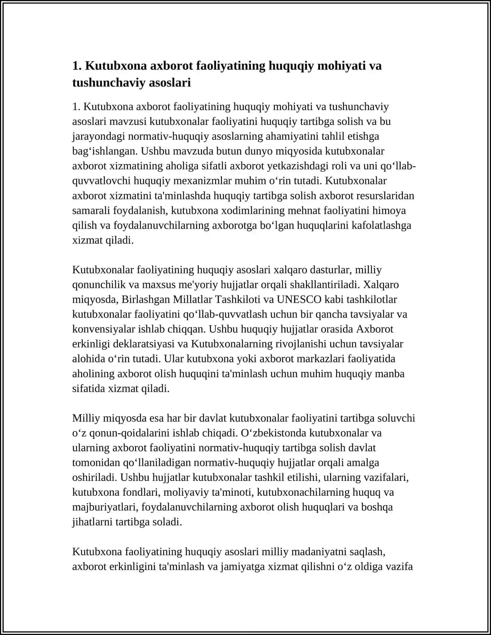 KUTUBXONA AXBOROT FAOLIYATINI NORMATIV HUQUQIY TARTIBGA SOLISHNING NAZARIY ASOSLARI 3
