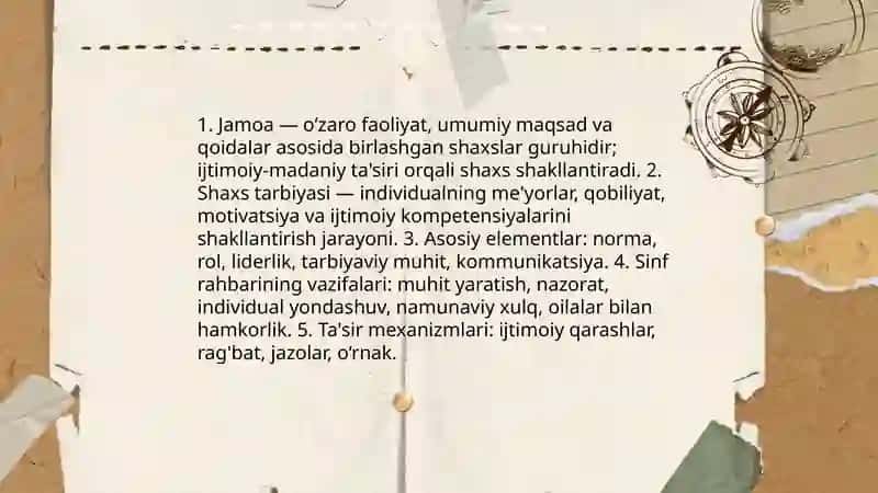 Jamoaning shaxs tarbiyasiga tasiri. Sinf rahbarining tarbiyaviy ishi 3