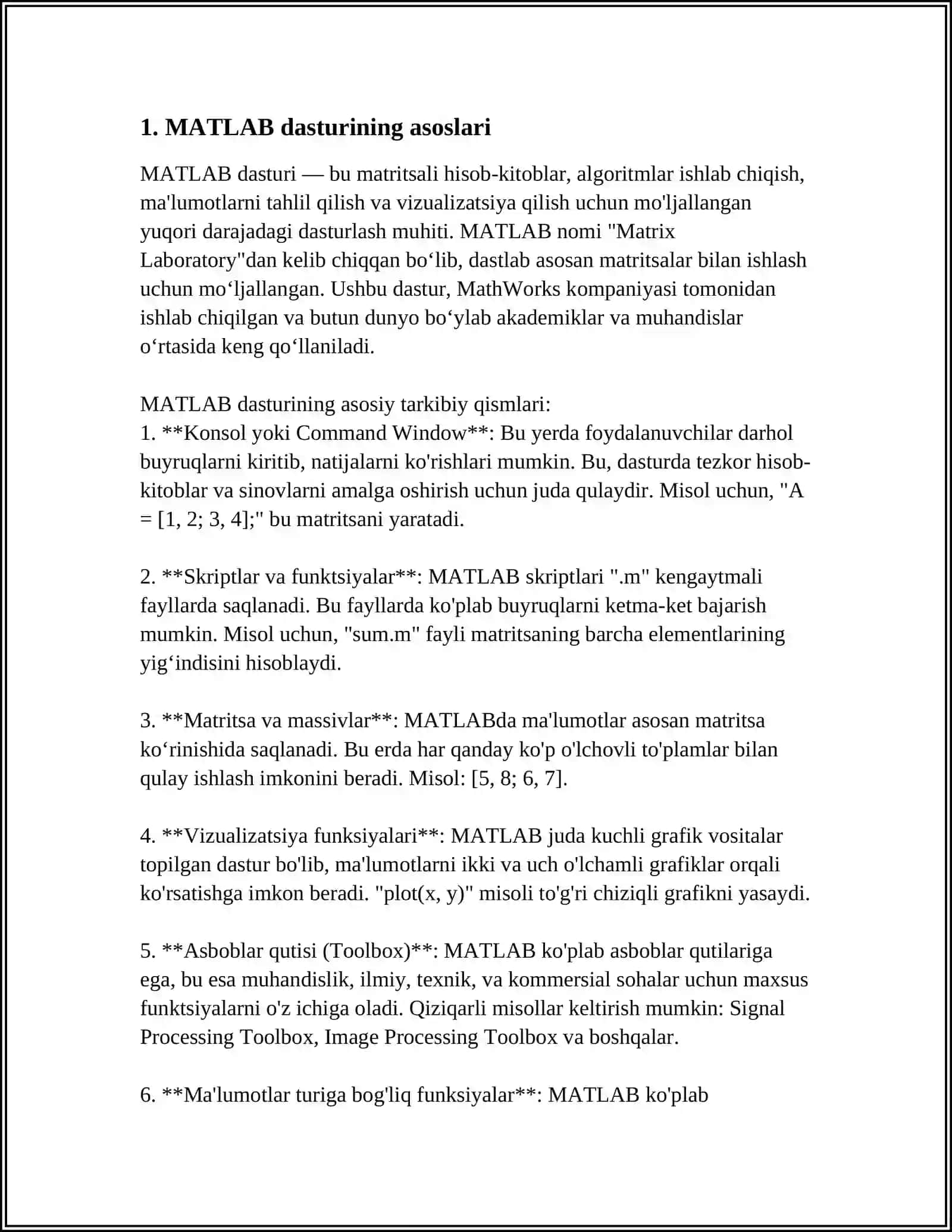 MATLAB DASTURI BILAN ISHLASH 3