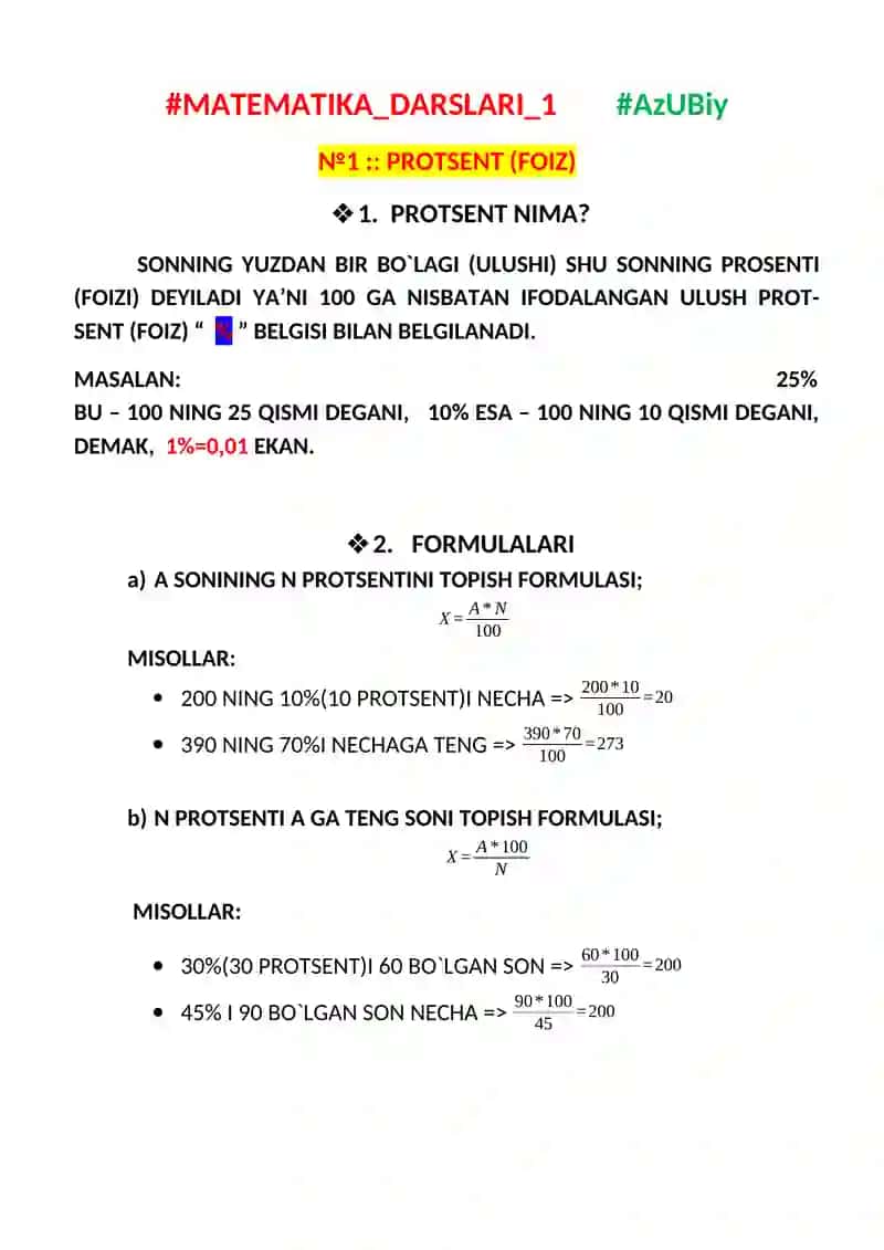 Protsent (Foiz haqida) 3