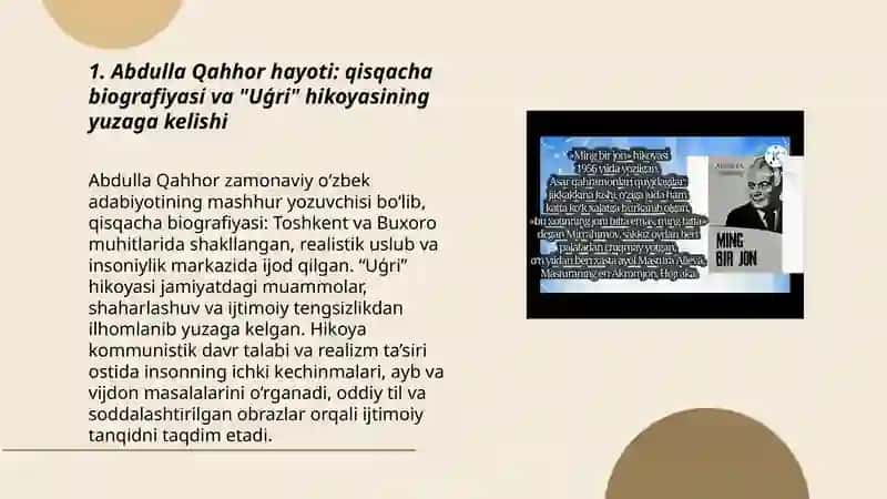 Abdulla Qahhorni hayoti va ijodi Uģri hikoyasini tahlil qilish 3
