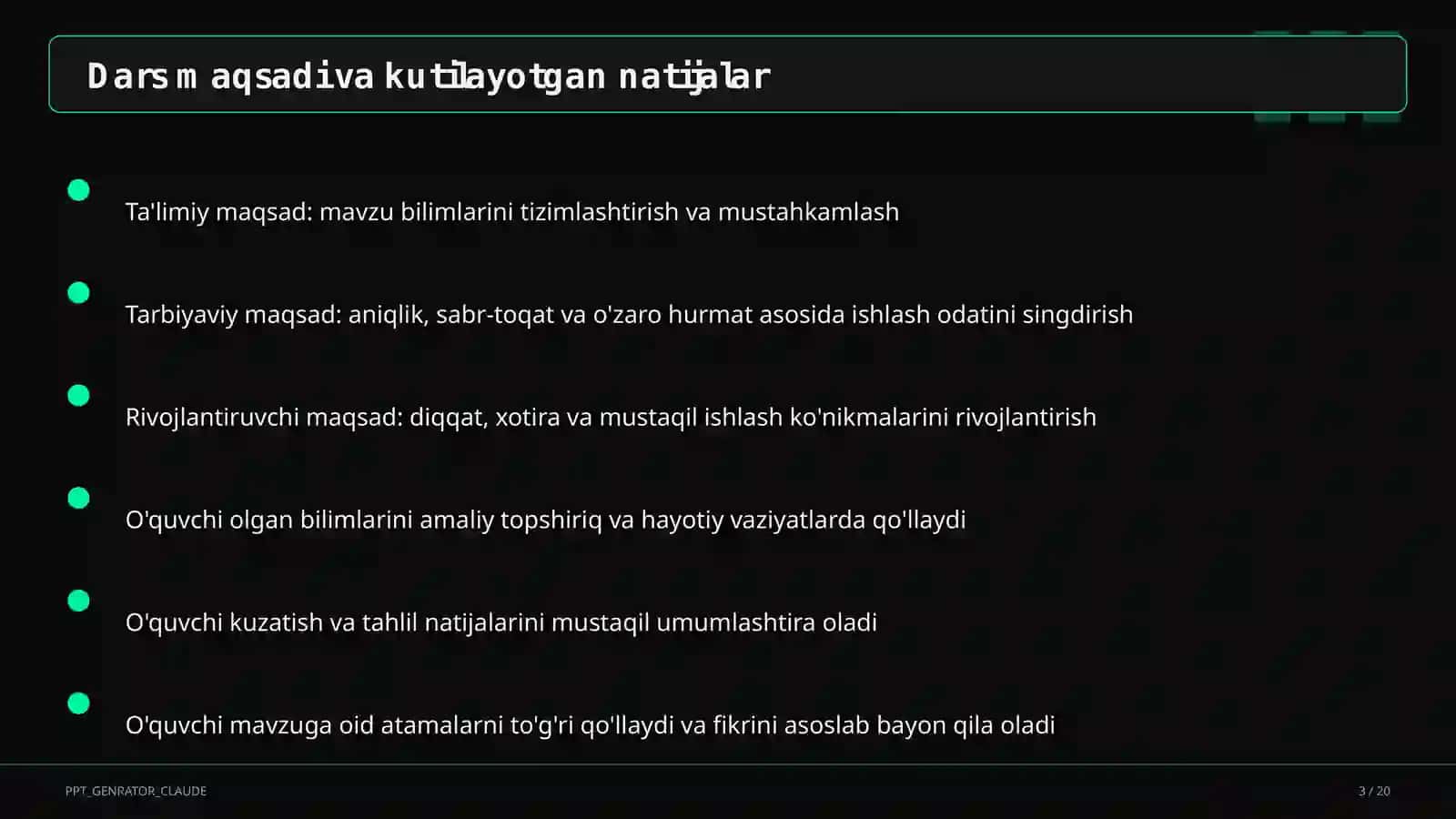 Dars refleksiyasi va o'z-o'zini tahlil 3