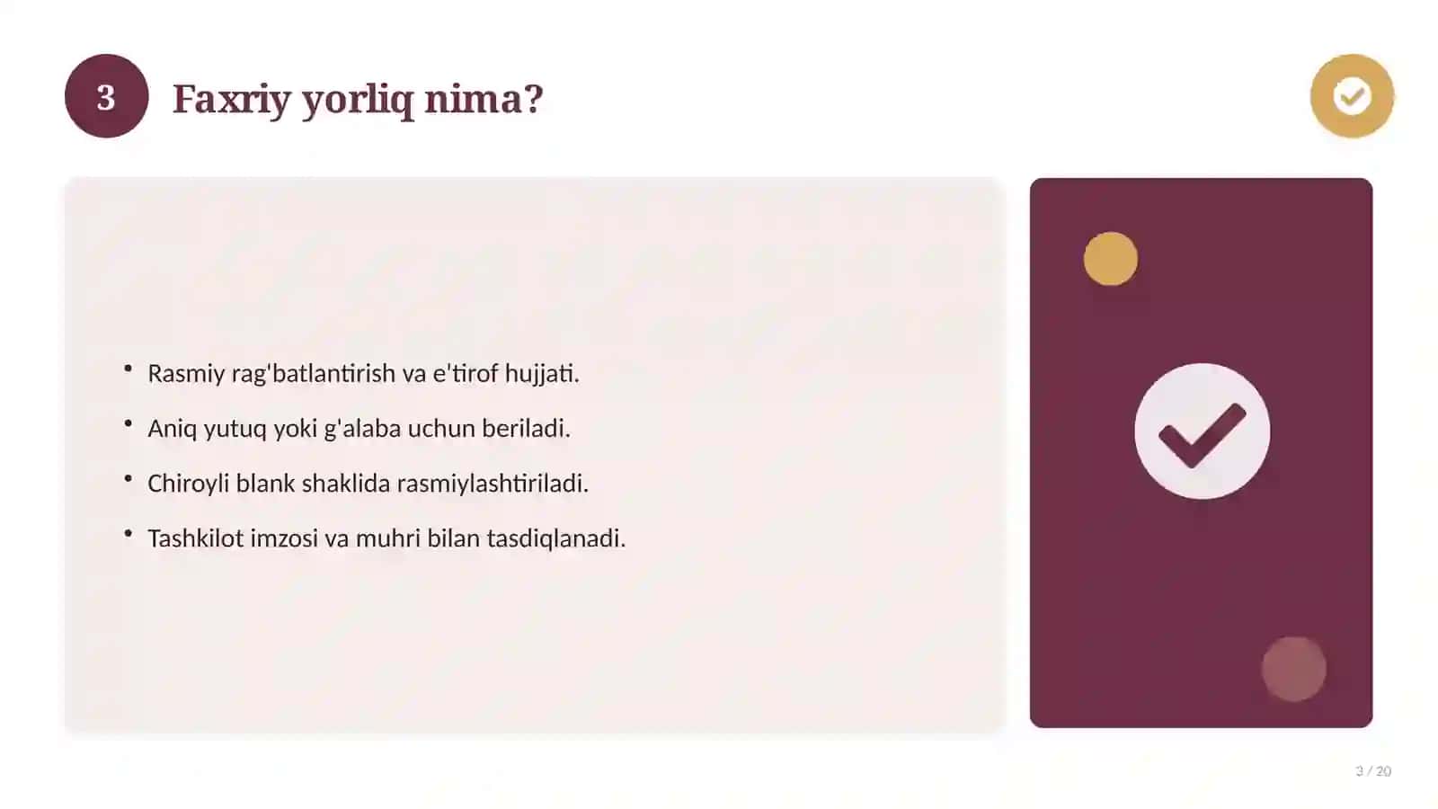Faxriy yorliq o'quvchilar uchun — 2026 yil 3