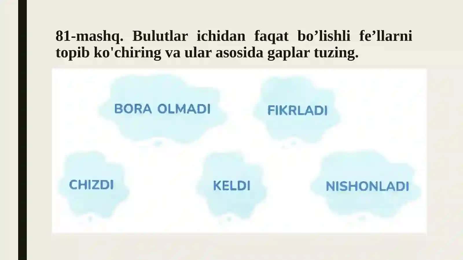 Bo‘lishli va bo‘lishsiz fe’llar. 3-sinf ona tili fanidan dars ishlanma 3