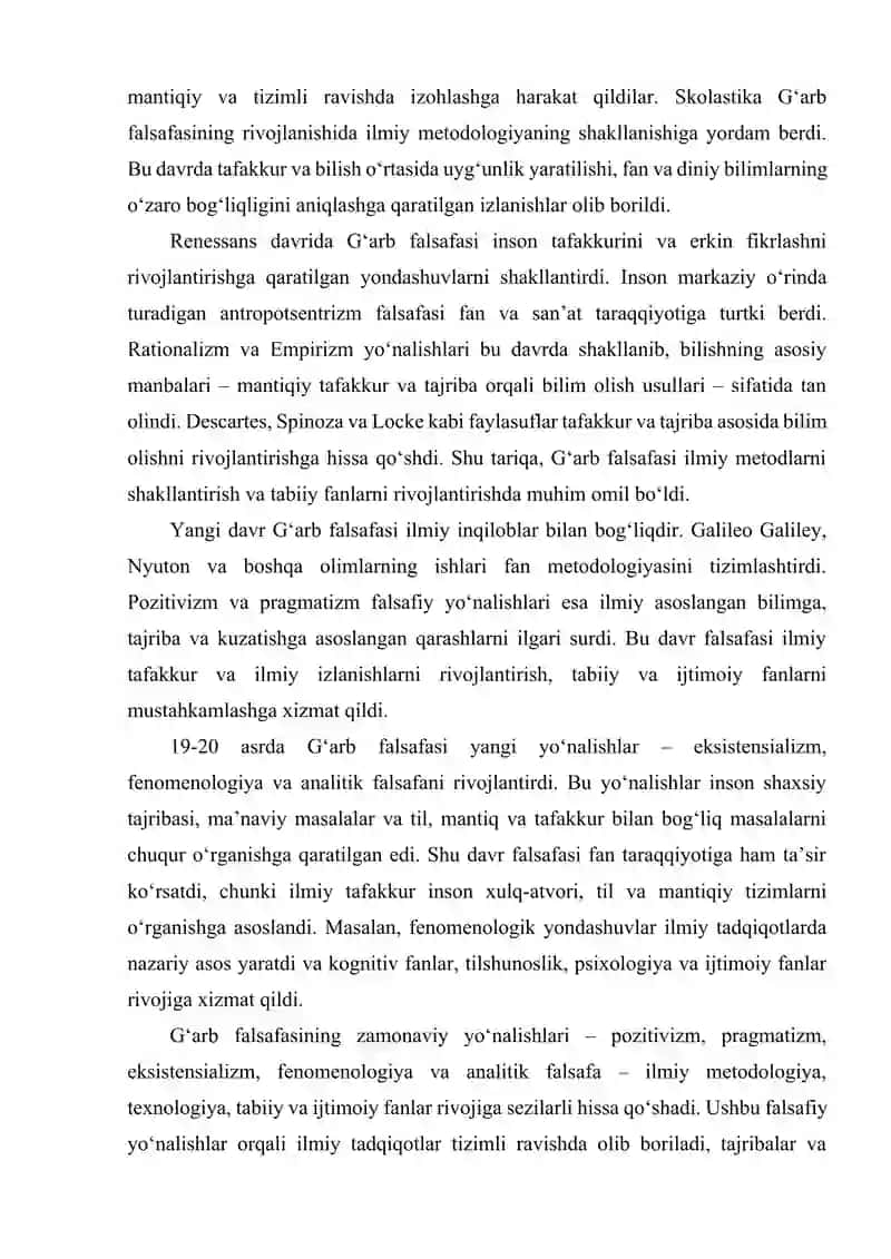 Gʻarb falsafasining ustuvor yoʻnalishlari va ularning fan taraqqiyotiga ta’siri 3