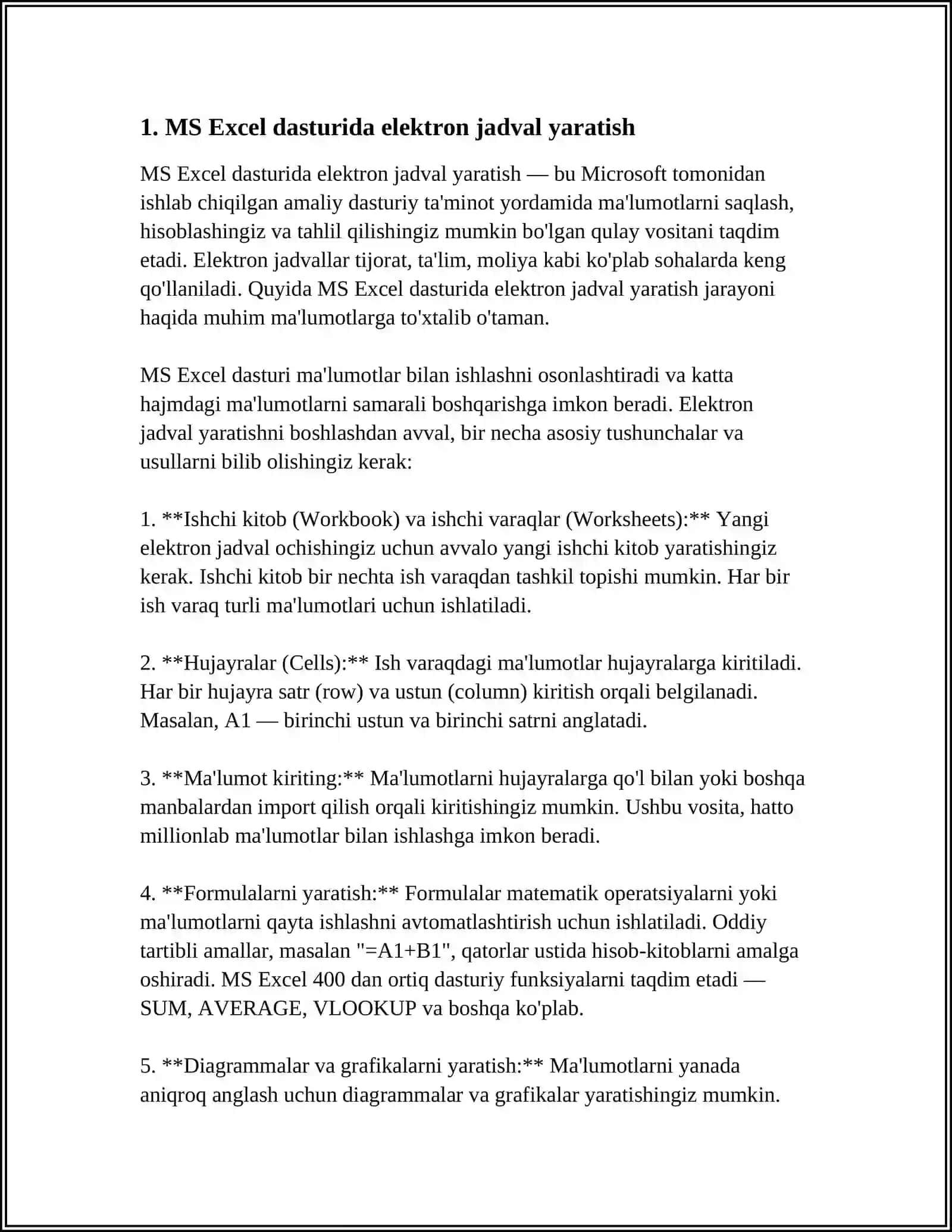 MUSTAQIL ISH Mavzu: MS EXCEL DASTURI ELEKTRON JADVALIDA CHIZIQLI ALGEBRAIK TENGLAMALAR SISTEMASINI YECHISH 3