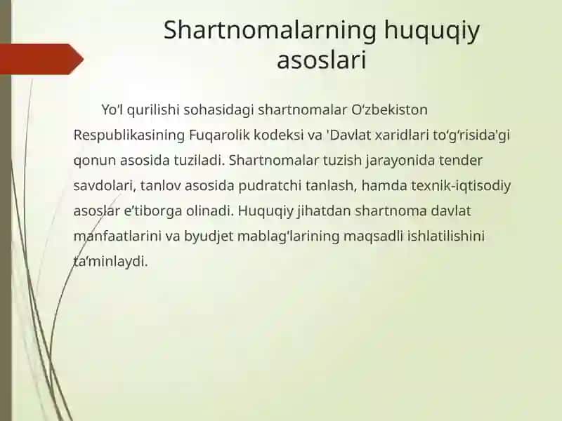 Yo‘l qurilishda shartnoma munosabatlari 3