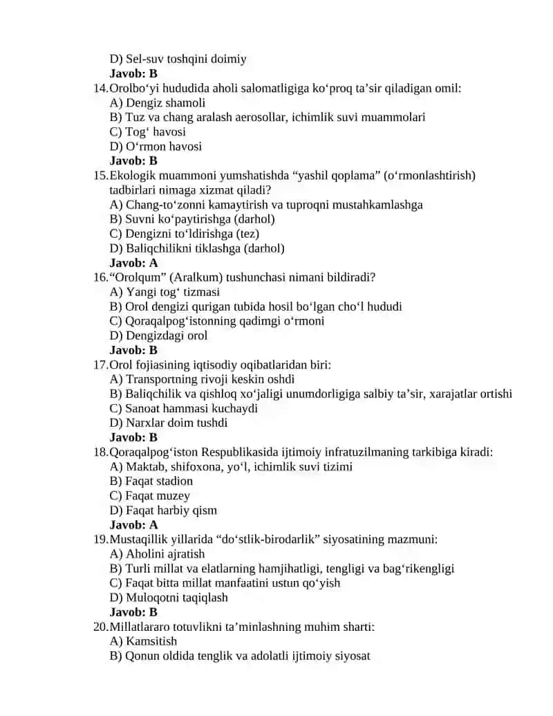 Oʻzbekistonning eng yangi tarixi 8-test 3