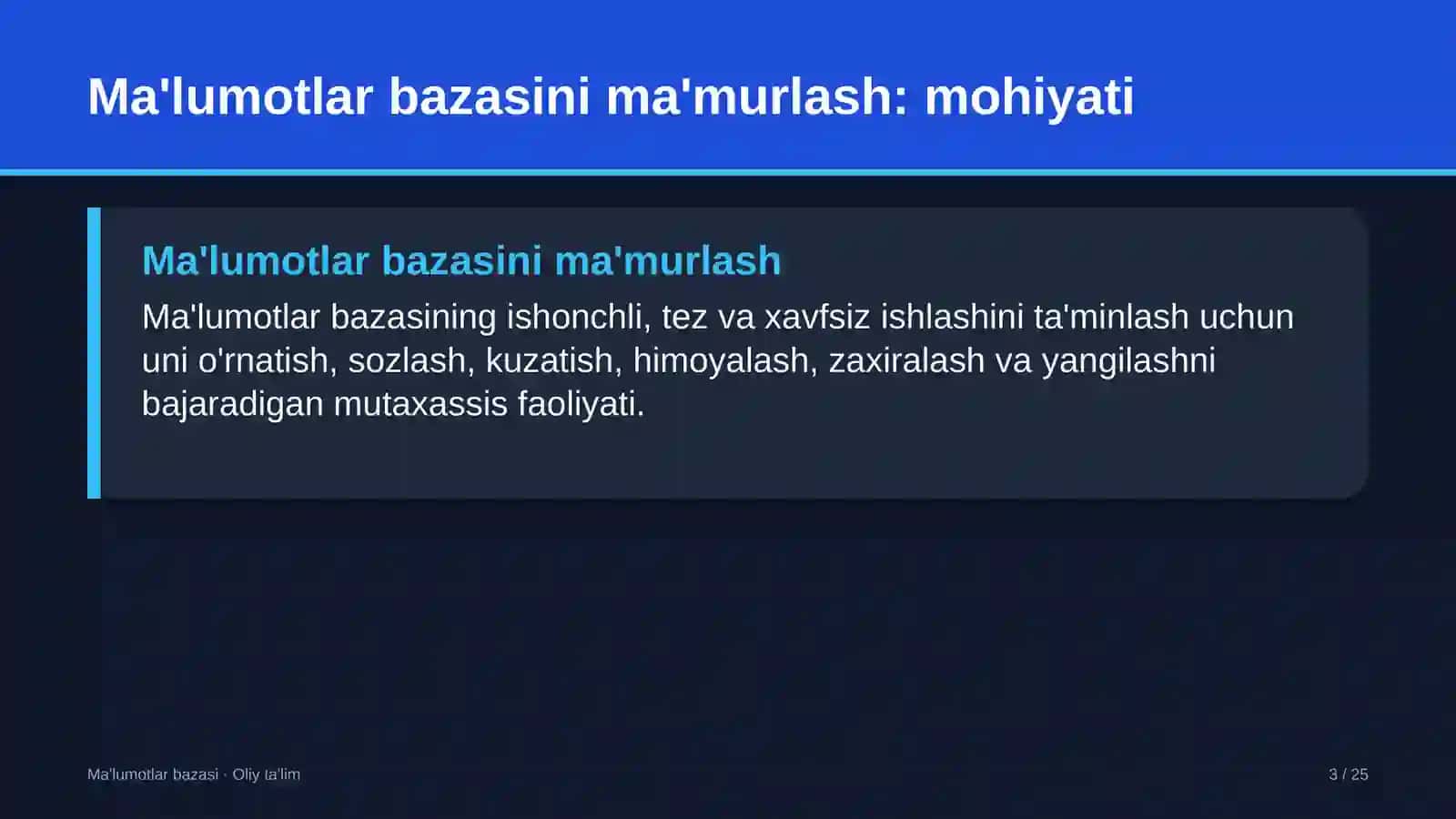 Zargarlik ustaxonalarida ma'lumotlar bazasini ma'murlash 3