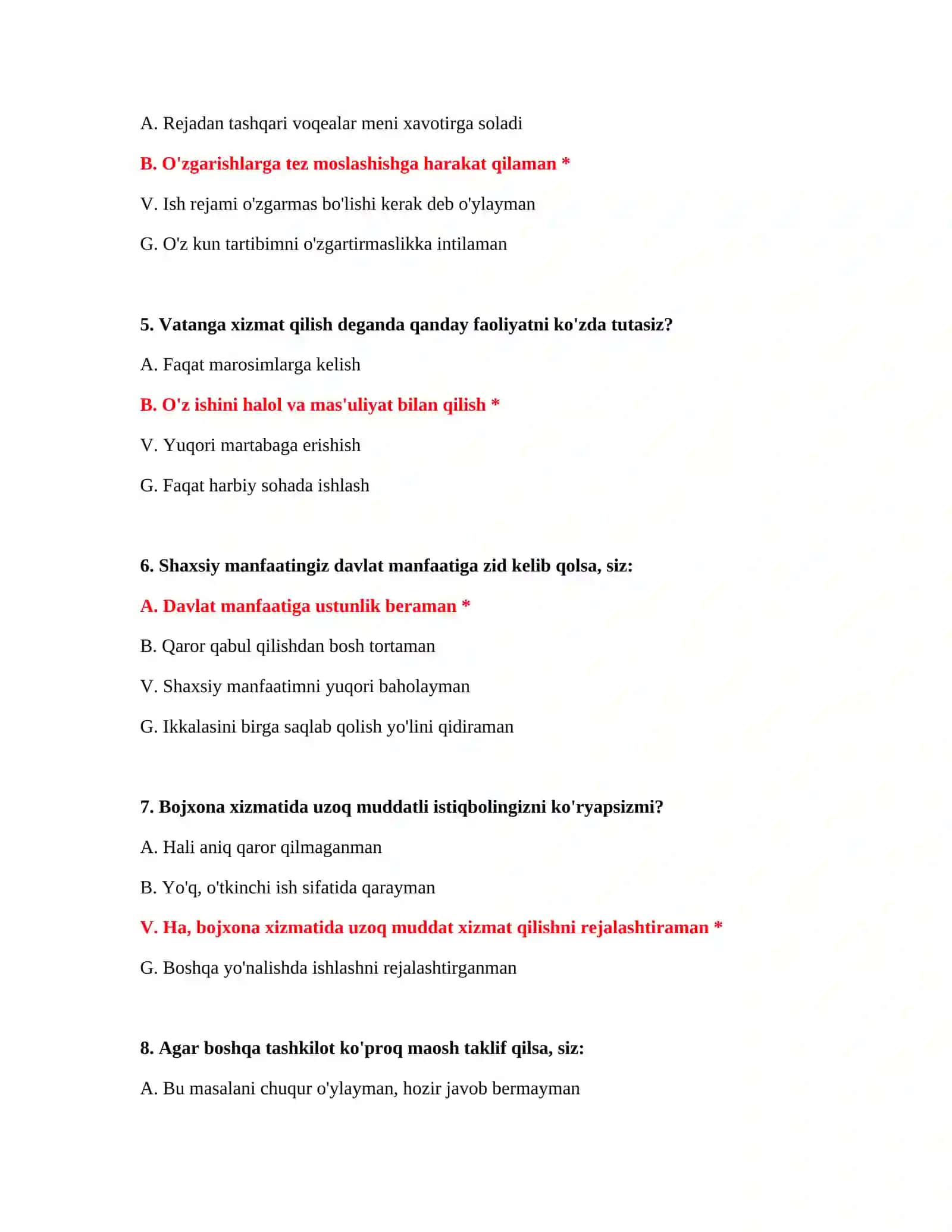 Bojxona test savollari namunasi 3