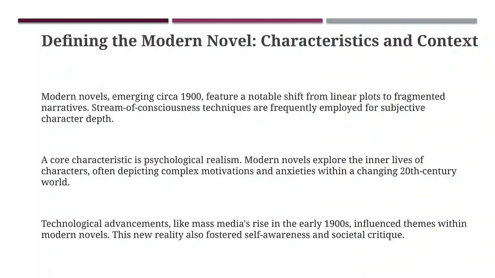 "Defining the Modern Novel: Characteristics and Context" 3