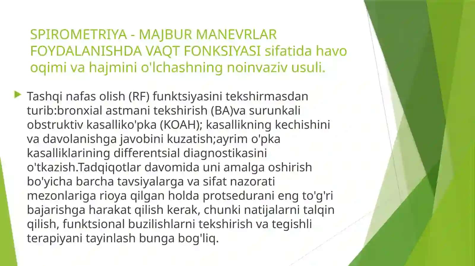 Nafas a‘zolari kasalliklaridan funksional –instrumental tekshiruvlar(spirometriya,pnevmotaxometriya,oksigemometriya)natijalarini interpretsiyasi 3