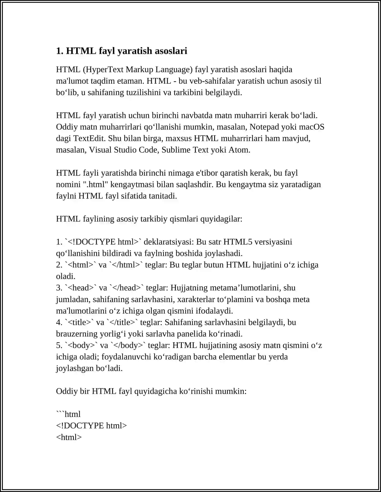 HTML FAYLLAR YARATISH 3