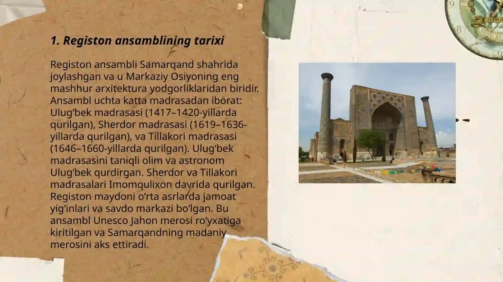 Registon ansambli. Ulugʻbek rasadxonasi 3