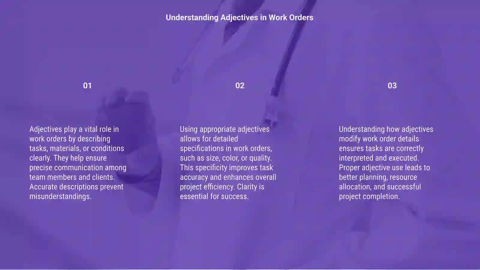 Adjective and work order 3