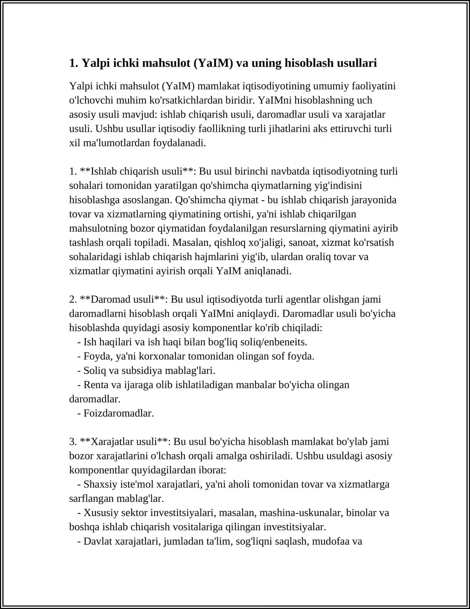 Yalpi ichki mahsulot (YaIM) va uning hisoblash usullari 3