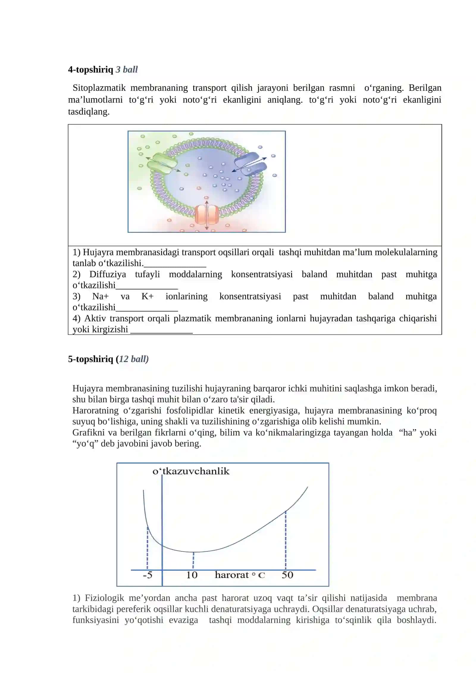 2024-2025-o‘quv yili biologiya fanini o‘quvchilarining biologiya fanini o‘zlashtirish darajasini aniqlash uchun topshiriqlar varianti 3