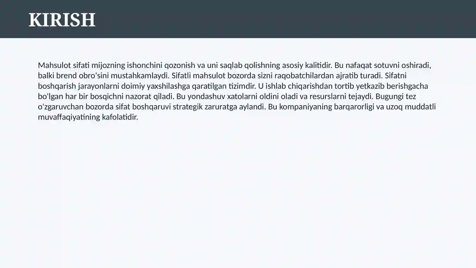 MAHSULOT SIFATI VA UNI BOSHQARISH 3