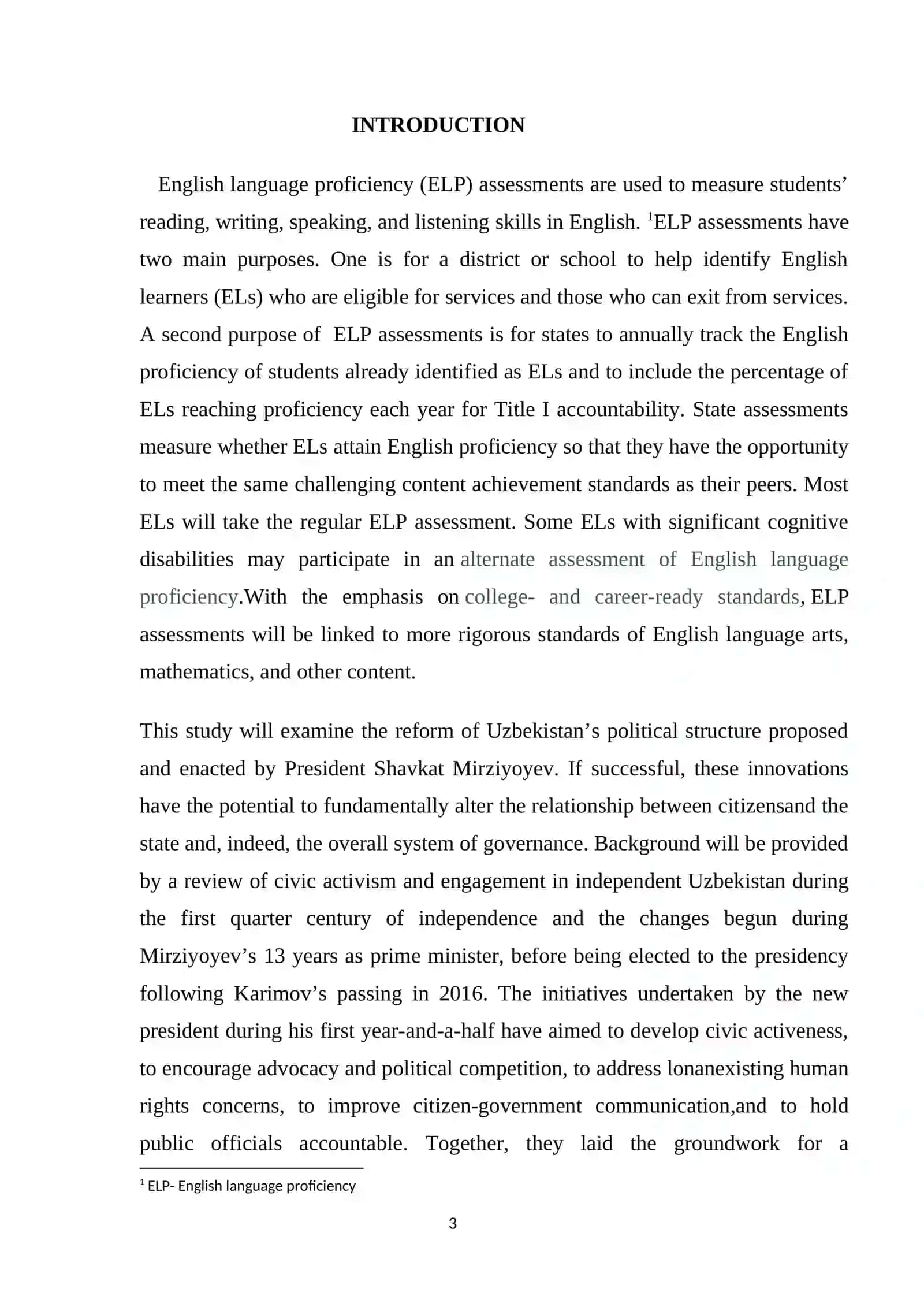 Course Work: Assessment of language proficiency in English language 3
