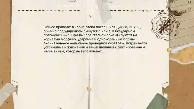Правописание гласных о и е(ё) после шипящих в корне слова 3