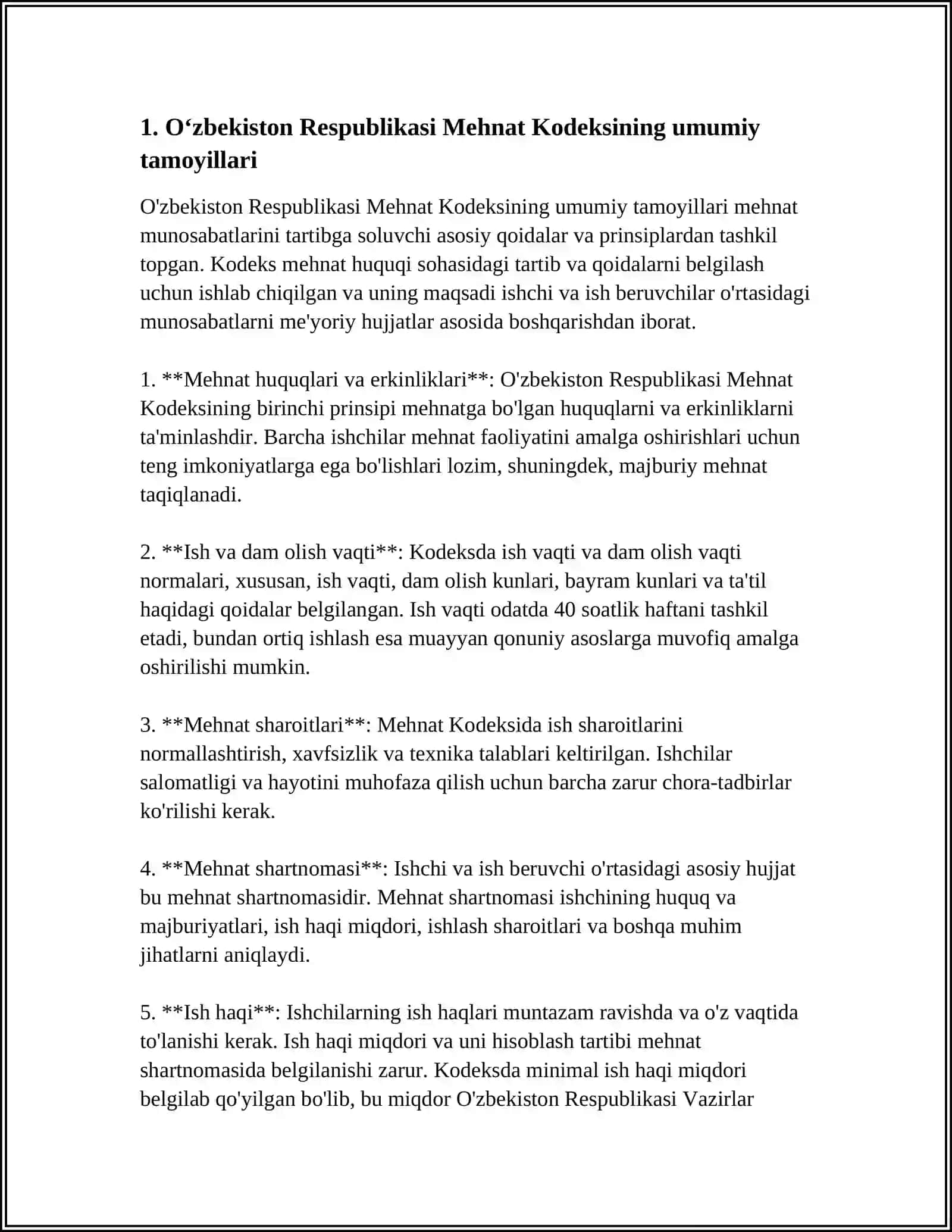 O'ZBEKISTON RESPUBLIKASI MEHNAT KODEKSI VA UNGA SOʻNGGI YILLARDA KIRITILGAN OʻZGARTIRISHLAR 3