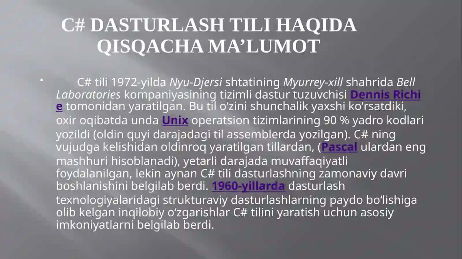 MAVZU:C# DASTURLASH TILIDA POLIMORFIZM 3