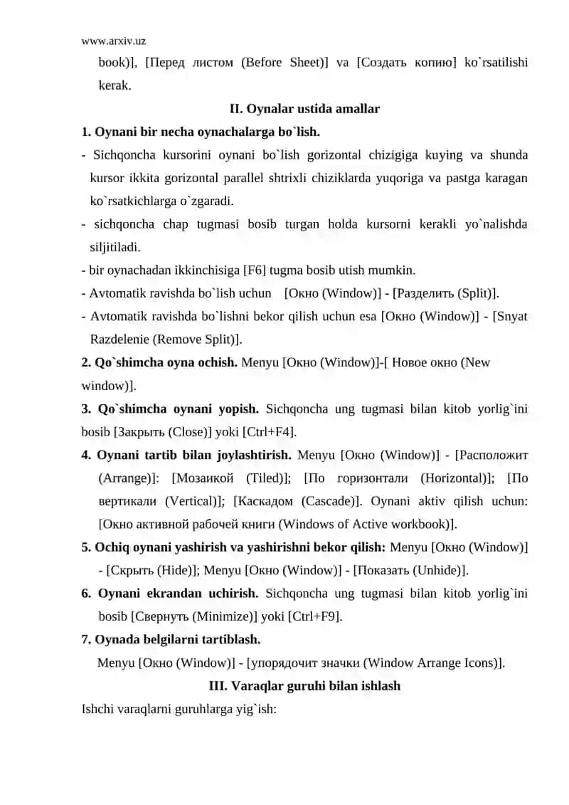 MICROSOFT EXCEL programmasi MS WINDOWS muhitida elektron jadvallar yaratish 3