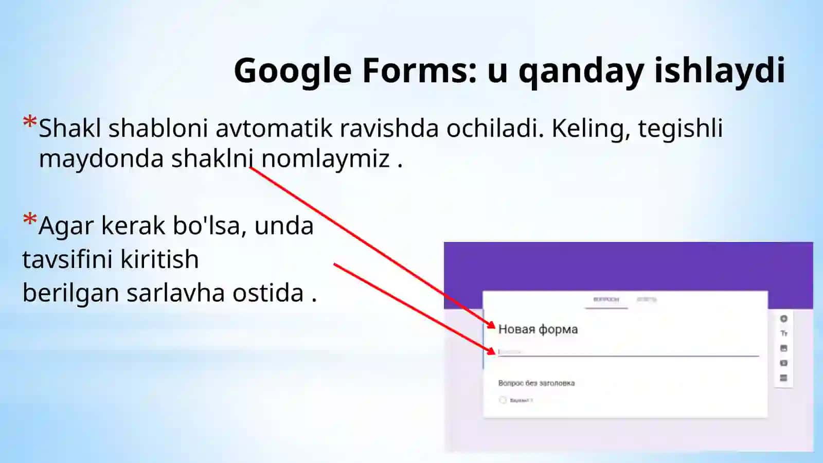 Google Forms - so'rovnomani qanday yaratish kerak 3