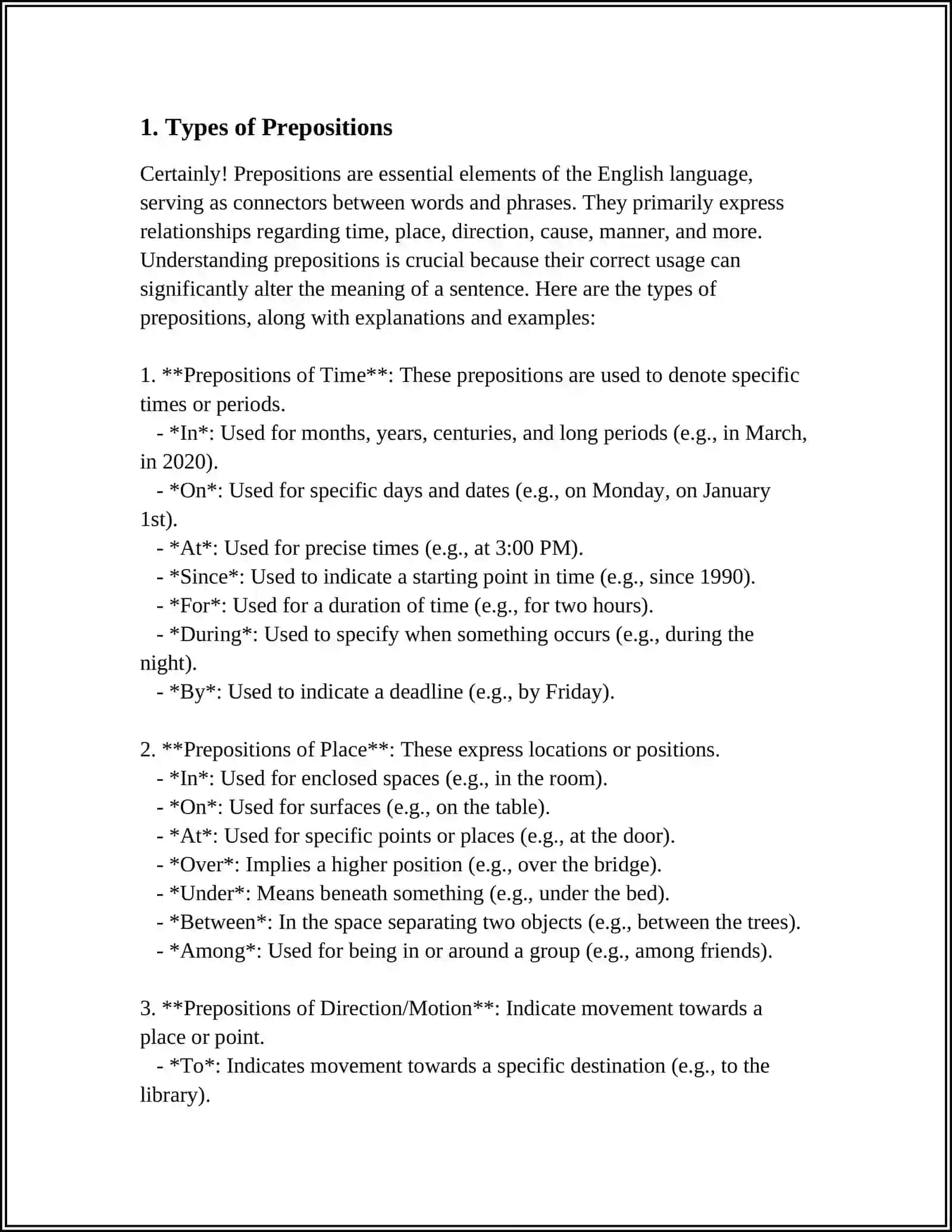 MUSTAQIL ISH: PREPOSITIONS 3