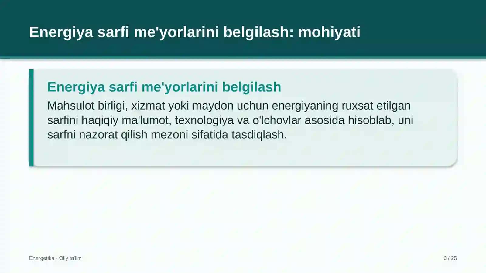 Ekologik ta'limda energiya sarfi me'yorlarini belgilash 3