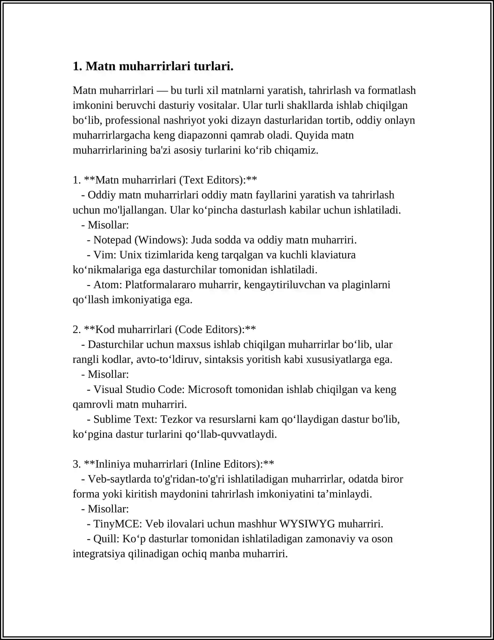 Matn muharrirlari turlari 3