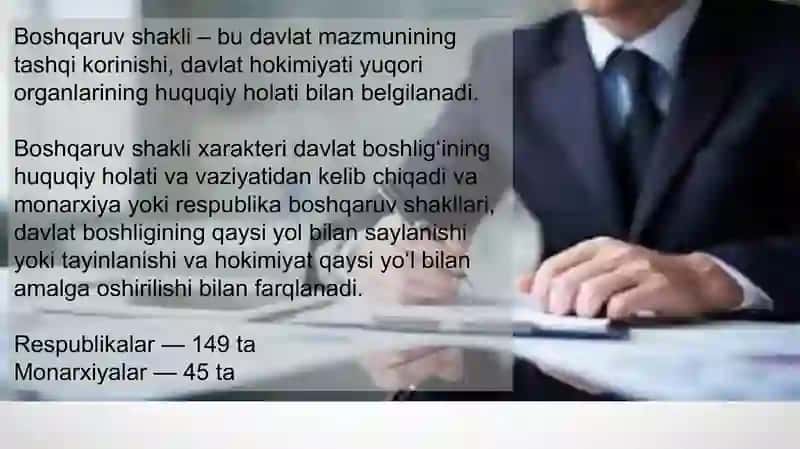 Davlat boshqaruv shakllari va davlat boshqaruv faoliyatining ma'muriy huquqiy shakllari 3