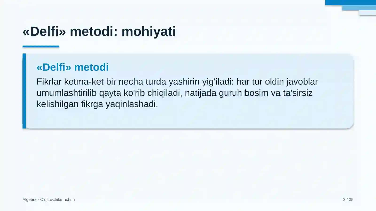algebra darslarida delfi metodidan foydalanish 3055 3