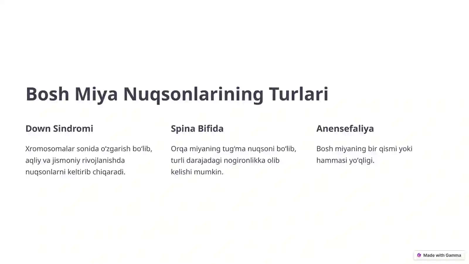 Bosh Miya Tugʻma Nuqsonlari 3