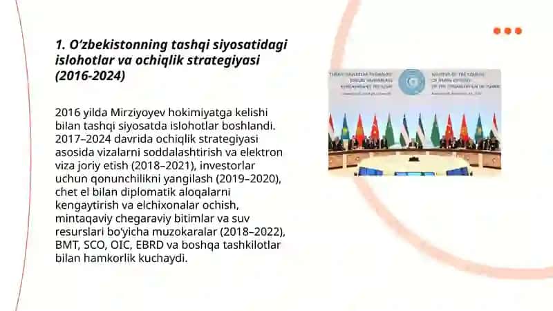 Oʻzbekiston va jahon hamjamiyati (2016-2024) 3
