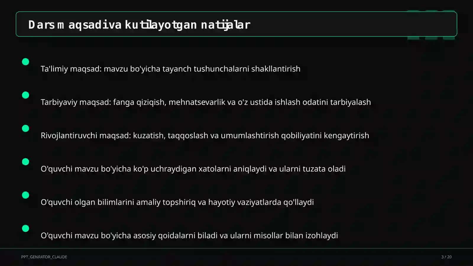 Sinf soati va tarbiyaviy tadbirlar (1–11) — o'qituvchilar uchun 3