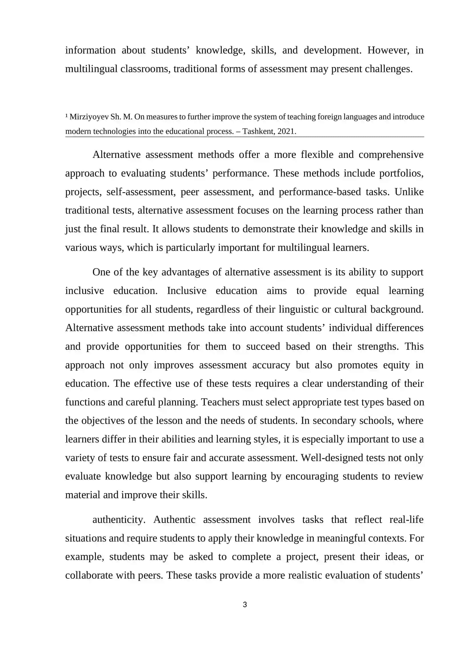 ALTERNATIVE ASSESSMENT METHODS FOR MULTILINGUAL STUDENTS IN PRIMARY SCHOOLS 3