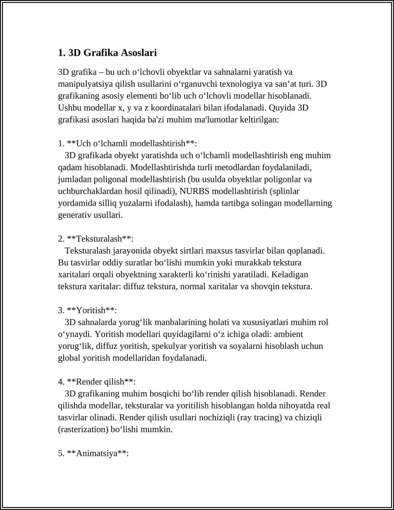 3D Grafika Asoslari 3