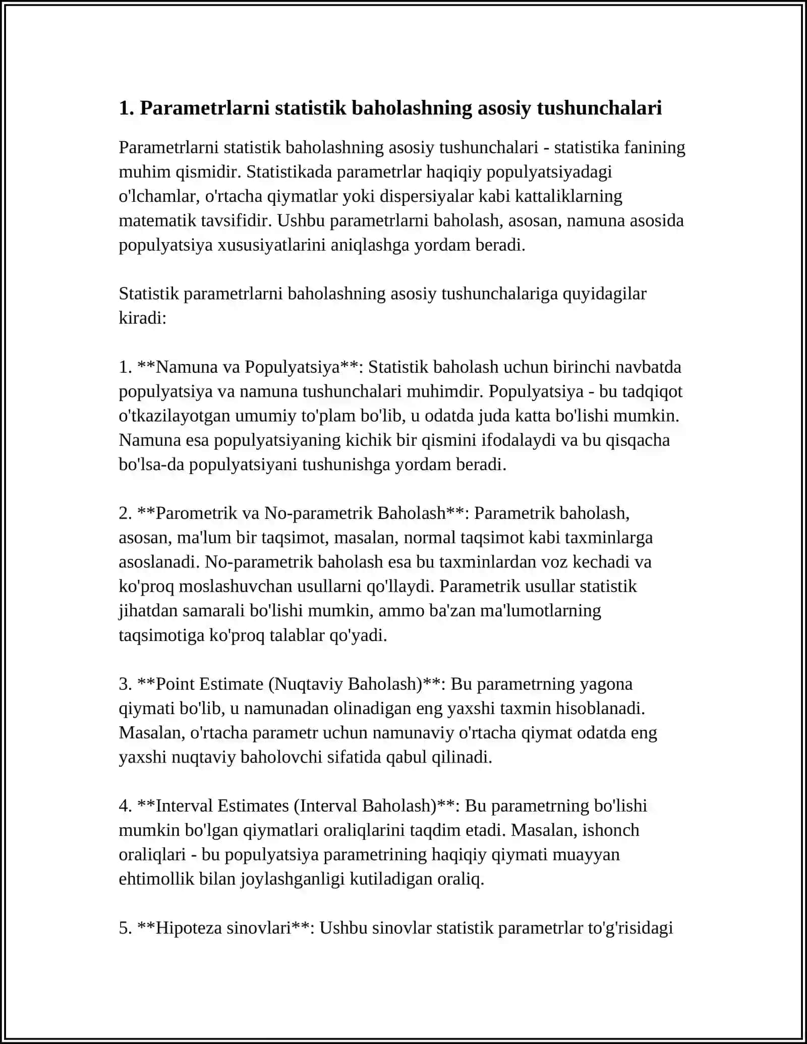PARAMETRLARNI STATISTIK BAHOLASH 3