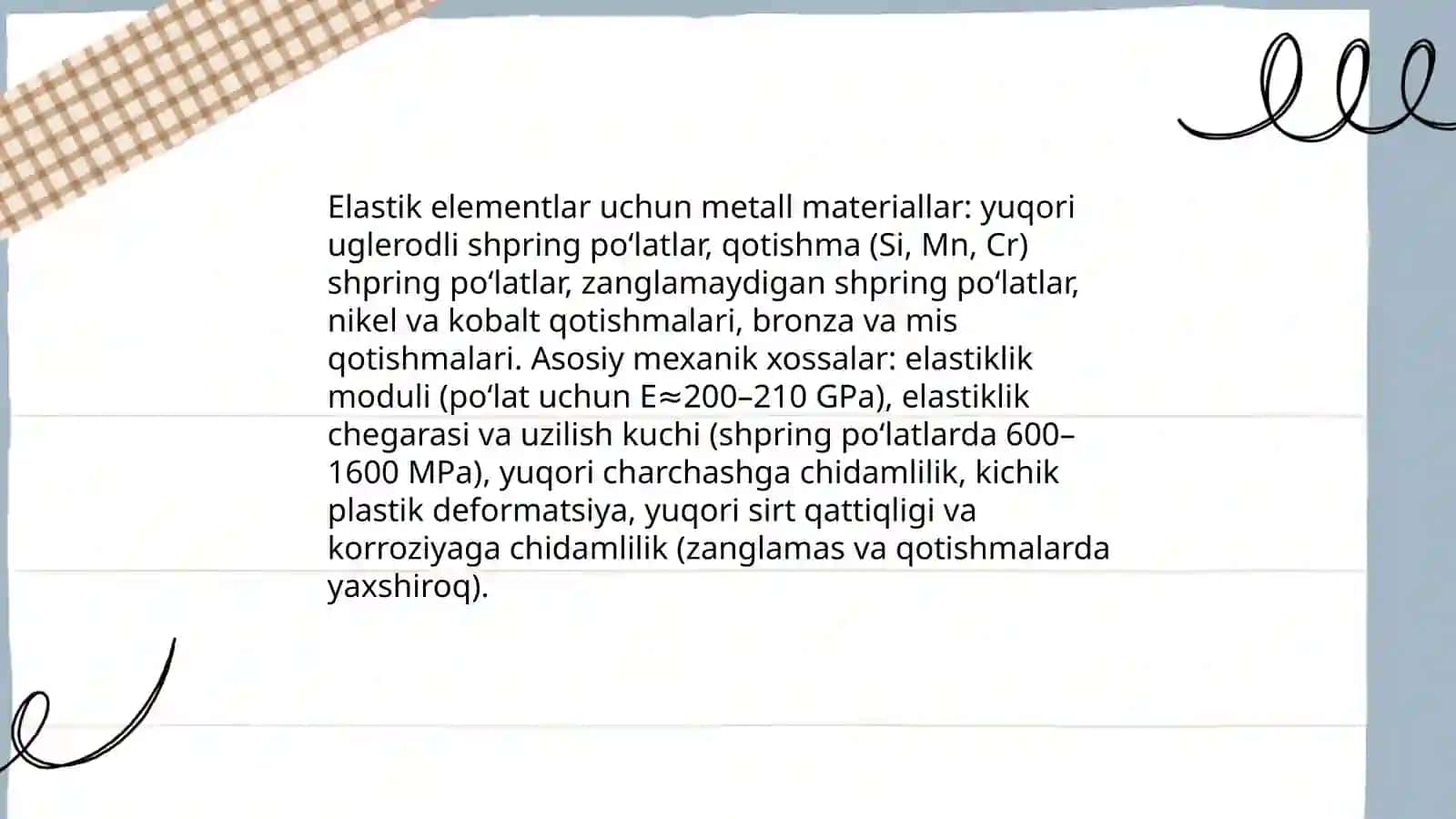 Elastik elementlar uchun ishlatiladigon materiallar 3