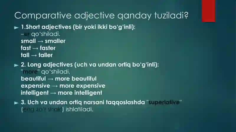 comparative adjectives , Qiyosiy Sifatlar 3